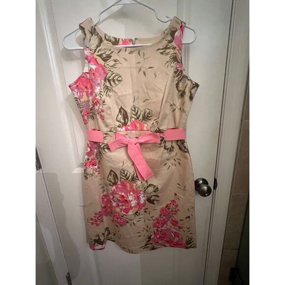 Yuke Floral Fairy Sleeveless Pink & Beige sheath dress Sz 10 barbiecore wedding - Picture 1 of 9
